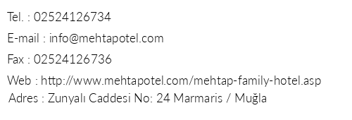 Mehtap Family Hotel telefon numaralar, faks, e-mail, posta adresi ve iletiim bilgileri